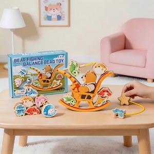 Jeu d'équilibre et d'empilage en bois 2-en-1 Ours, jeu éducatif <span class=keywords><strong>de</strong></span> perles à lacer Animaux marins pour enfants <span class=keywords><strong>de</strong></span> 3 ans et plus - Product Image 4