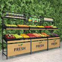 Zware Houten Dubbelzijdige Gondel Rekken Supermarkt Fruit Groente Planken Supermarkt Winkel Produceren Display Rack