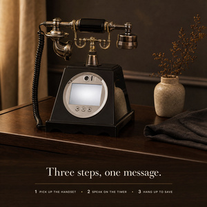 <b>Retro</b> Antique Wooden Corded <b>Telephone</b> Video Audio Guest Book Phone with Screen Camera for Wedding Party - Product Image 4