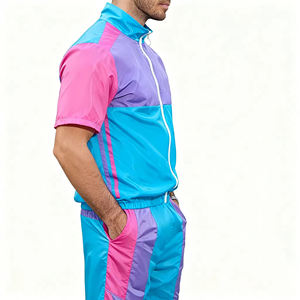 เสื้อแจ็คเก็ตวินด์เบรกเกอร์แขนสั้นแบบมีซิป ชุดวอร์มไนลอนสีสันตัดกัน ชุดวอร์มสำหรับวิ่งมาราธอน - Product Image 3