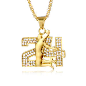 Collier pendentif en acier inoxydable avec incrustations de CZ, design de l'icône du basketball hip-hop <span class=keywords><strong>Kobe</strong></span> <span class=keywords><strong>Bryant</strong></span> 24, bijoux fins et tendance pour hommes et femmes - Product Image 3
