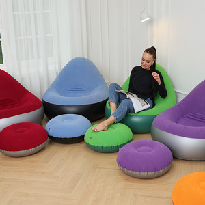 Inflatable <b>Bean</b> <b>Bag</b> <b>Sofa</b> Set 100x95x70cm With Footrest Flocked Recliner Leisure Chair Adult Use - Product Image 2