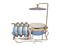 Ensemble de soupières en céramique blanche à bord doré de luxe, avec 6 bols et 6 cuillères pour dîner en famille