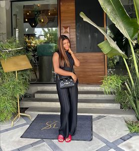 Set Due Pezzi Moda Primaverile Sexy Streetwear da Donna, <span class=keywords><strong>Top</strong></span> Senza Maniche e Pantaloni a Gamba Larga Plissettati - Product Image 4