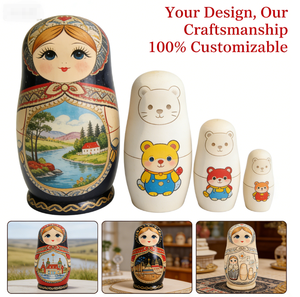 دمى روسية متداخلة خشبية غير مطلية للبيع بالجملة، 5 قطع، لعبة للأطفال وهدية لعيد الميلاد - Product Image 5