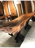 Meubles de salle à manger modernes en bois massif de noyer avec bord naturel, plateau de table de salle à manger pour restaurant et cuisine