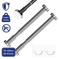 Tringle de douche télescopique en acier inoxydable de 70-120 cm (28-47 pouces), charge de 160 kg, sans perçage, micro-réglable avec verrouillage par torsion
