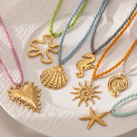 Corde de soie tressée en acier inoxydable grande étoile de mer conque soleil coquille hippocampe collier à breloques été océan écharpe collier de plage