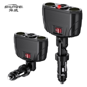 ที่จุดบุหรี่ในรถยนต์แบบสองหัวเสียบ USB ยี่ห้อ Shunwei, ที่ชาร์จในรถยนต์แบบ 1 ต่อ 4, ตัวแปลงไฟในรถยนต์อเนกประสงค์ - Product Image 1