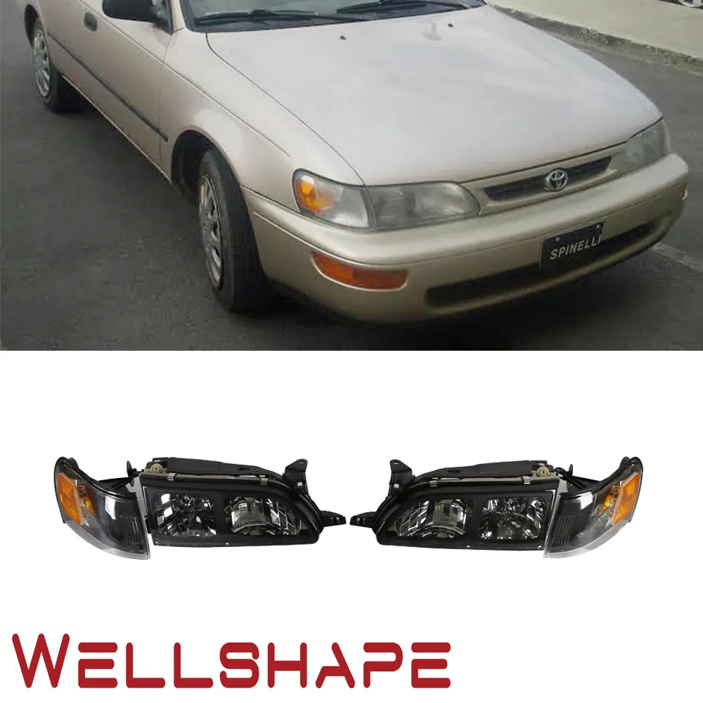 Cho 93 94 95 96 97 Toyota Corolla DX Đen Đèn Pha Rõ Ràng Lens Headlamps Cặp Đặt Góc Đèn Đen