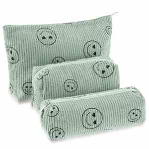 Cute Smiley Face <b>Makeup</b> Organizer with Zipper 3 Pack Corduroy <b>Makeup</b> Bag Set Cosmetic Toiletry Travel Pouch Organizer - Product Image 1