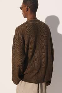 Cárdigan de punto calado para hombre, corte holgado, cuello en V, suéter de malla transpirable y ligero para verano, personalizable ODM - Product Image 3