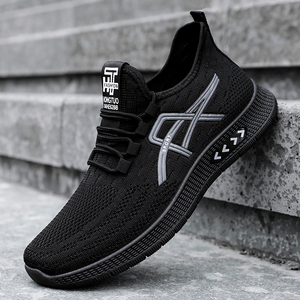 Cross Border Plus Size Men's Sports Shoes Wholesale Fly Woven Running Casual Summer Slip On Breathable with Solid Color Pattern - Product Image 5