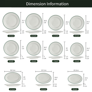 Piatti per cena JQY all'ingrosso linee verdi piatti <span class=keywords><strong>in</strong></span> <span class=keywords><strong>ceramica</strong></span> per ristorante ovali/rotondi <span class=keywords><strong>vassoi</strong></span> <span class=keywords><strong>in</strong></span> porcellana bianca piatti di ricarica - Product Image 5