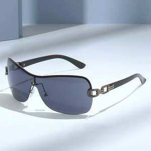 Lunettes de soleil vintage surdimensionnées pour femme avec logo personnalisé, dégradé, UV400, sans monture, verre monobloc, style Y2K - Product Image 5