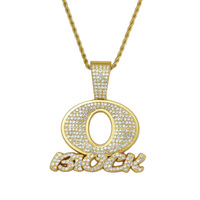 Collier en alliage plaqué or et argent avec chaîne corde style hip-hop et pendentif lettre O BLOCK orné de strass, vente en gros