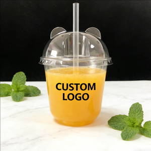 Contenants alimentaires jetables en plastique personnalisés en forme d'ours avec couvercles et pailles pour fruits et snacks, vente en gros - Product Image 4