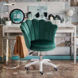Fauteuil de bureau moderne pivotant avec roulettes, en tissu velours et base en fer, idéal pour chambre à coucher, coiffeuse, hôtel haut de gamme et salle de maquillage - Product Image 3