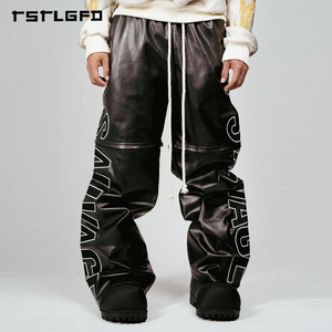 Calças Bordadas de Couro PU 2 em 1 Conversíveis de Alta Qualidade com Pernas Largas Destacáveis e Zíper no Joelho Estilo Y2K - Product Image 1