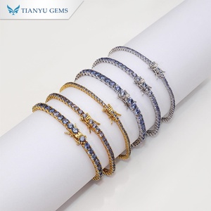 สร้อยคอเทนนิสประดับพลอยสีน้ำเงินแฟนซีไล่เฉดสี เงินแท้ 925 จาก Tianyu Gems  ตกแต่งด้วยทองชุบแบบคลาสสิก เครื่องประดับหรูหรา - Product Image 2