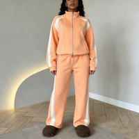 Ensemble de survêtement 2 pièces décontracté pour femme, brodé, color block, avec veste zippée à col montant et pantalon de survêtement à jambes larges et taille élastique