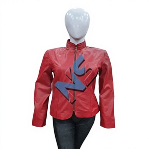Nabtay Sports Women's Red Cow Skin Real Leather Motorcycle <b>Jacket</b> Full Sleeve Stand Collar Zipper Closure Solid Color Autumn - Product Image 1