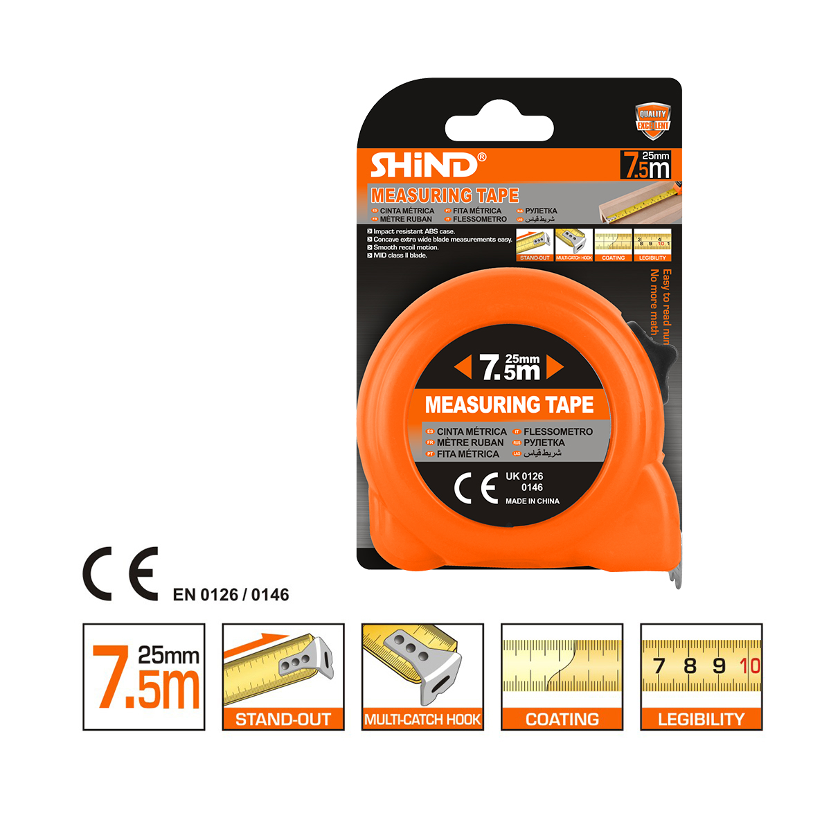 巻物 100 SHIND 94511 7.5m 30 ft読みやすい両面デュアル定規メートル