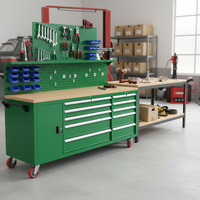 Boîte à outils à roulettes en métal personnalisable verte, design plat, 11 tiroirs, résistante à la poussière, revêtement poudré, marque OEM, pour garage et atelier