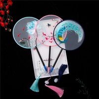 Éventail de danse brodé double face HZ, style classique chinois de la dynastie Han, avec longue poignée et pompon, pour Cheongsam, en bambou pliable