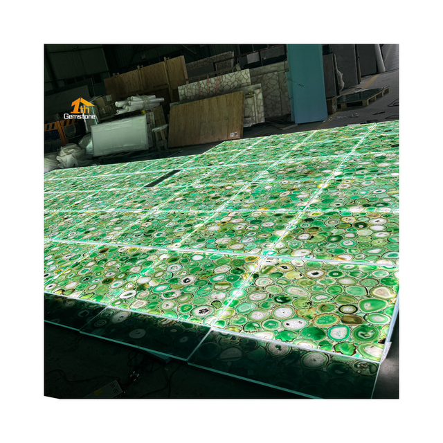 Backlit 1200 X 1200mm Floor Tile Onyx Geode Translucent Green Agate Stone Slab