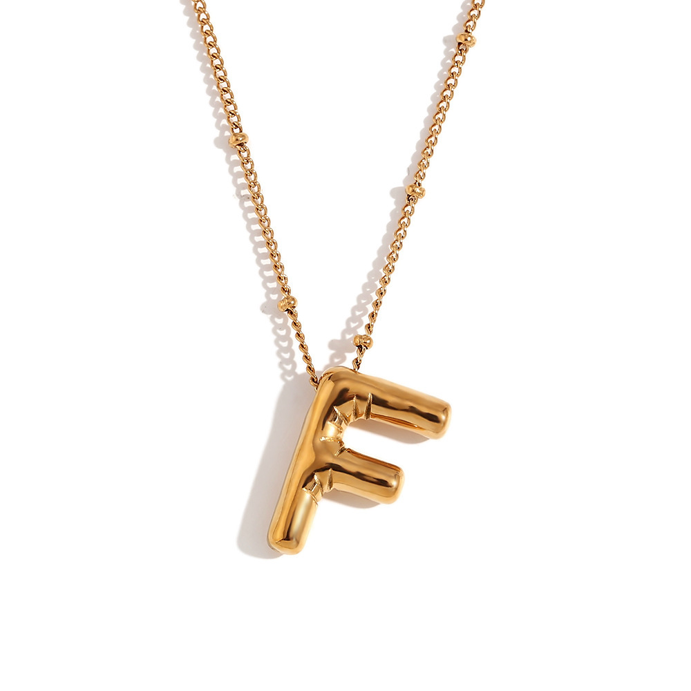 Party Balloon Letter Pendant Necklace - Gold -F