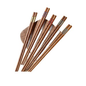 Chicken Wing Wood Chopsticks Round Solid Color 5 Pairs Antibacterial Kitchen Tableware Gift Set - Product Image 3