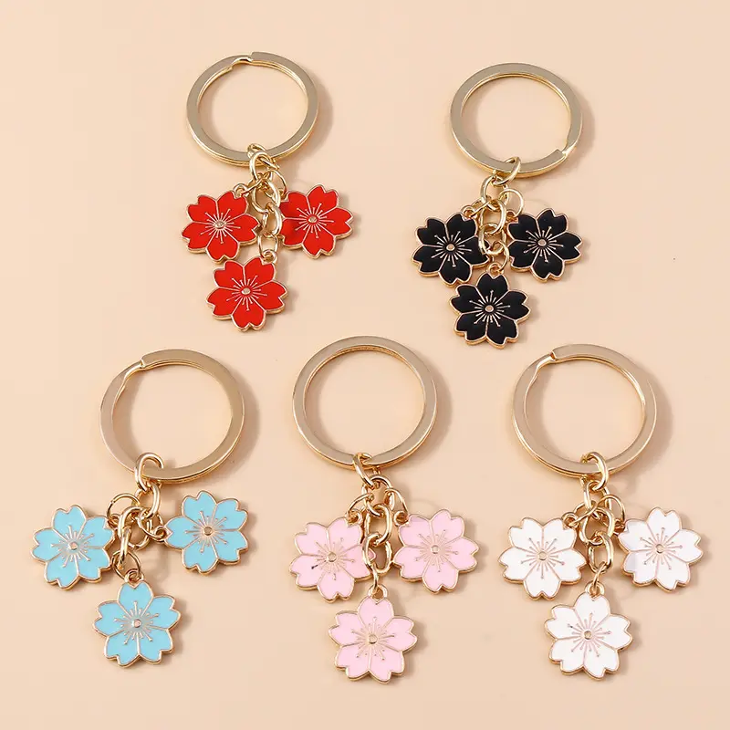 Flower Keychain Cute Handbag Key Chain Cherry Blossoms Keychains Personalized Key Ring Creative Gift for Women Girls Golden