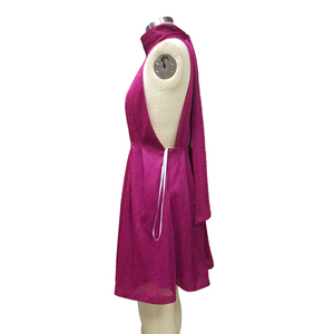 Robe de soirée <span class=keywords><strong>d</strong></span>écontractée pour femme, style OEM personnalisé, col halter, plissée, taille haute, sans manches, coupe trapèze, pour l'été, couleur violette - Product Image 3