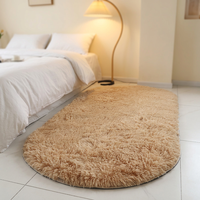 Alfombra Moderna de Pelo de Poliéster Ovalada de Color Sólido, Alfombra Afelpada para Sala de Estar, Dormitorio, Junto a la Cama, Lavable a Máquina