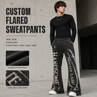 Pantalon de survêtement évasé pour homme en molleton de coton délavé, taille à cordon de serrage, imprimé sérigraphié effet vieilli, style streetwear décontracté, vente en gros