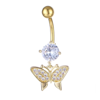 Herren und Damen Nabel Bauch Ring Edelstahl Schmetterling Krone Einsatz Zirkon Körper Piercing Schmuck Stich Bauch Ring