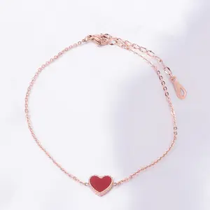 Exquisite 18K Rose Gold Heart Drop Foot Chain Ankles Stainless Steel Red Enamel Sweetheart Pendant Anklet For Women