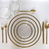 Assiettes rondes de dîner et de chargeur perlées en verre de 13 pouces écologiques pour la fête de mariage, à bord doré décoratif noir