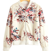 King Young Casual Printemps/Automne Imprimé Floral Col Baseball Manches Longues Zip-up Bomber Jacket Womens
