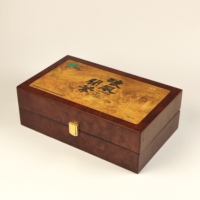 Boîte cadeau en bois plaqué burl avec deux compartiments, insert en EVA, quincaillerie dorée, logo personnalisé pour coffret cadeau d'entreprise de thé chinois haut de gamme