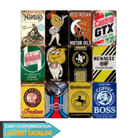 Décoration Murale Offre Spéciale : Plaque Métallique Rétro en Fer avec Impression UV, Motif Voiture et Moto Vintage, Faible MOQ, Affiche Cadeau