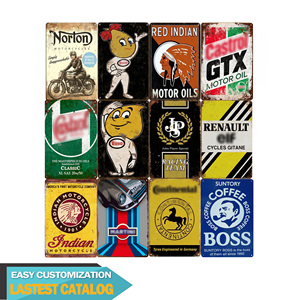 Décoration Murale Offre Spéciale : Plaque Métallique Rétro en Fer avec Impression UV, Motif Voiture et Moto Vintage, Faible MOQ, Affiche Cadeau - Product Image 1