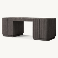 Bureau de direction haut de gamme avec plateau en marbre chêne foncé, design moderne et minimaliste, profil incurvé, double piétement, bureau artisanal pour le bureau à domicile