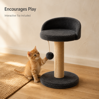 Tour d'escalade pour chat moderne à 2 niveaux de 47 cm, avec perchoir en peluche, poteau à gratter en sisal, jouet suspendu et base, vente en gros directe usine Chine, personnalisable