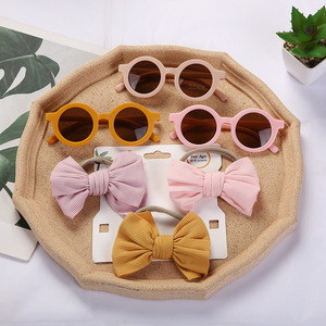 Go Party – lunettes de soleil rondes pour enfants avec bandeaux en Nylon côtelé en coton pour bébés filles, nœuds de lunettes de soleil Uv 400, bandeaux pour tout-petits, 2 pièces/ensemble - Product Image 2