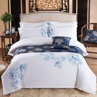 Ensemble de literie pour hôtel Twin Double Queen King Size ensemble de housse de couette brodée draps de lit ensemble de coton pour vente en gros personnalisé