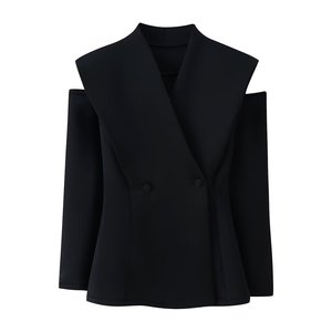 ZHEZHE Ropa de <span class=keywords><strong>Mujer</strong></span> de Alta Calidad, Primavera 2026, Nuevo Blazer Elegante y Moderno, Corte Entallado, <span class=keywords><strong>Chaqueta</strong></span> de Traje sin Cuello - Product Image 3