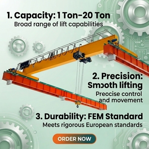 3T 5T 10T Single Girder Europe Type Bridge Eot Overhead Crane with Electric <b>Hoist</b> - Product Image 1