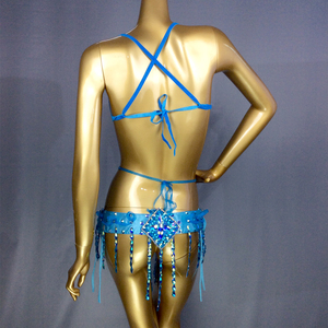 <span class=keywords><strong>Costume</strong></span> de danse du ventre <span class=keywords><strong>sexy</strong></span> pour femmes adultes, samba, <span class=keywords><strong>carnaval</strong></span>, polyester, soutien-gorge à armatures et ceinture, 2 pièces/ensemble, pierres arc-en-ciel, cristaux - Product Image 3